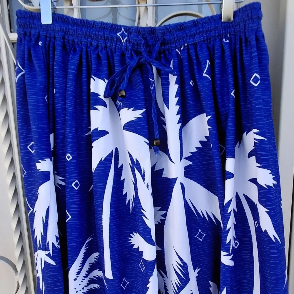 Gypsy Blu Palm Tree Print Blue White Drawstring Midi Maxi Skirt Women Size Large - Picture 7 of 16
